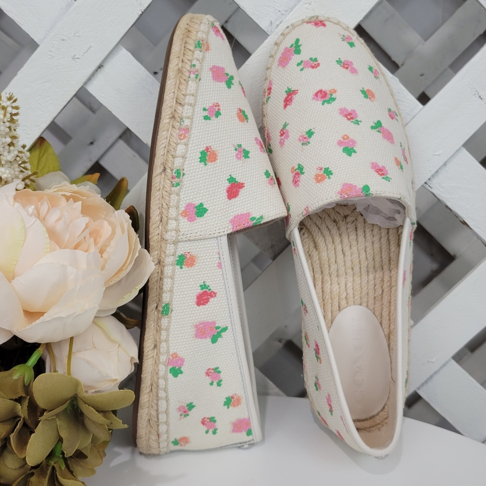 Coach Pink Floral Canvas Espadrille Flat Size 8.5